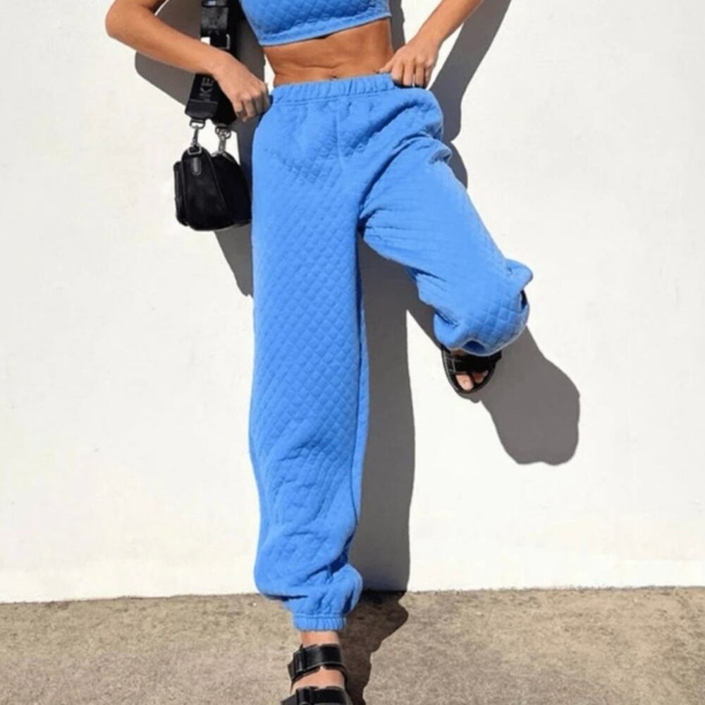 Princess Polly Womens Blue Quilted Jogger Sweatpant Loungewear Athleisure Size 4